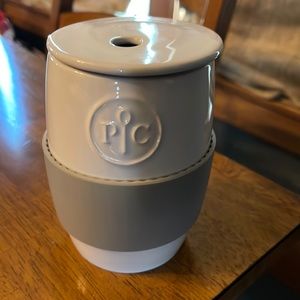 PAMPERED CHEF Ceramic Egg Cooker #1529 Cup w/Lid & Silicone Sleeve